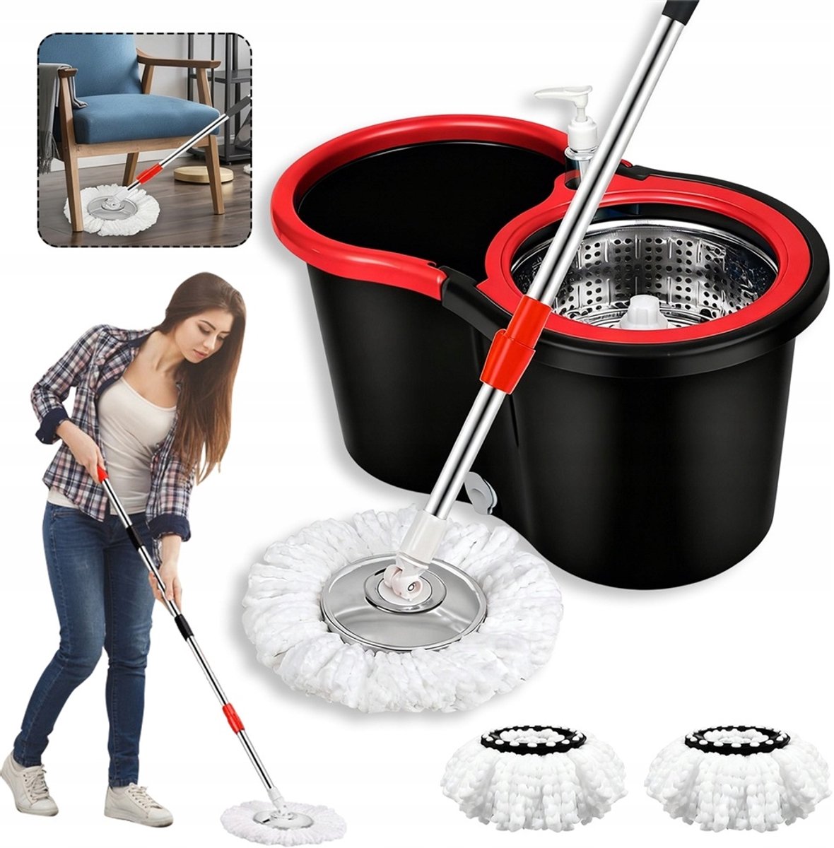 Draai Mop Set met Emmer - Zelfwringend & Uitschuifbaar