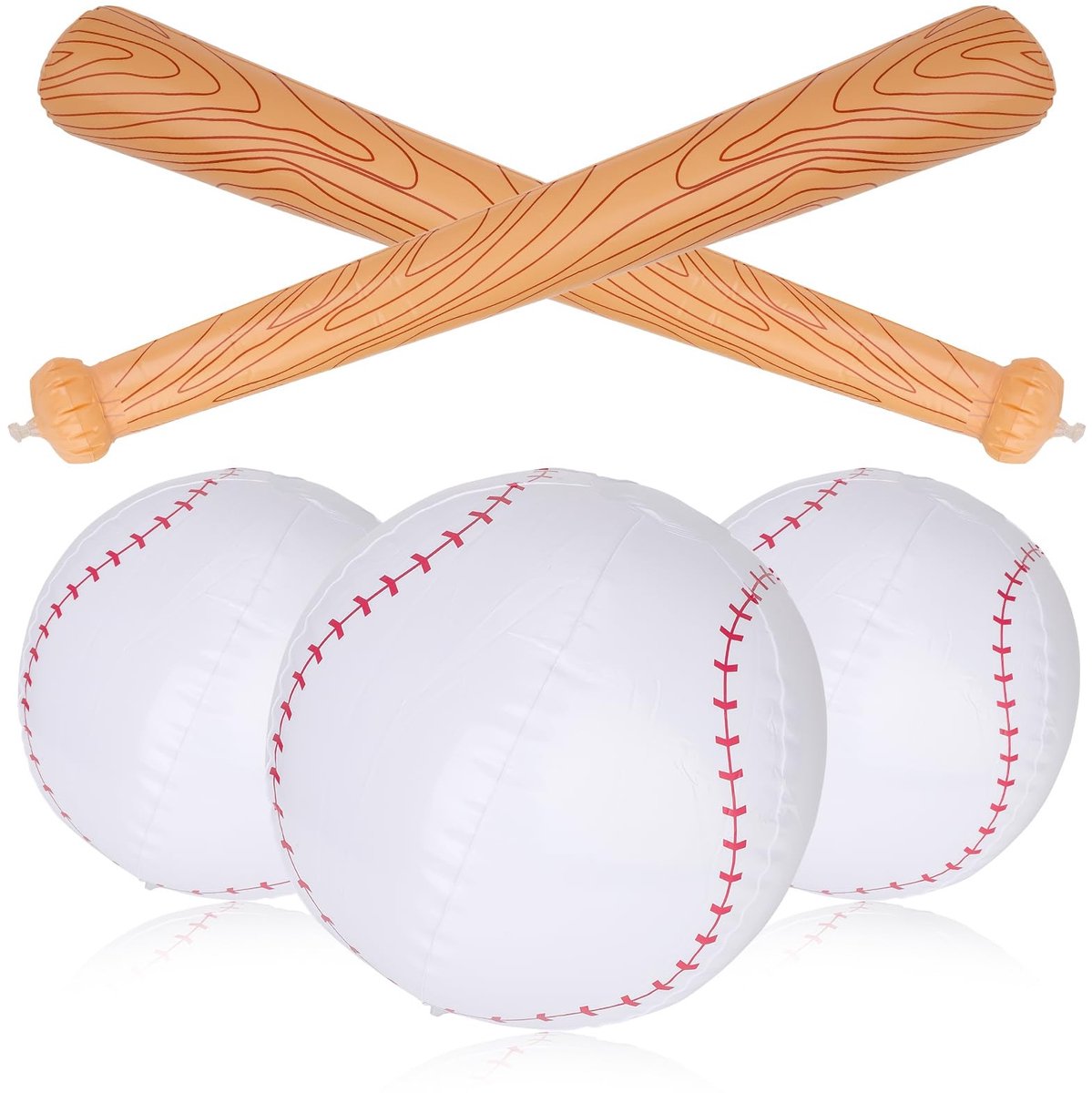LIVIA HOME- Honkbalset Inclusief 2 Opblaasbare Knuppels - 3 Opblaasbare Honkballen - PVC - Zwembadhonkbalset - Strandspel - 80x12 cm Knuppel - Zwembalsportset
