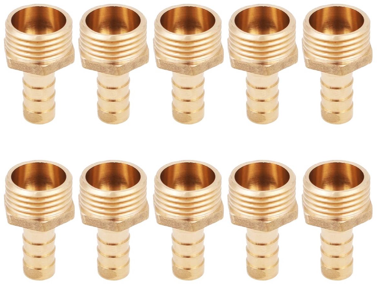 SMOAKEZ - Slang Pijp Connector - Messing - 10Pcs - 1/2 10mm - Slang Nozzle Adapter - Geschikt voor Vijver en Pool - Tuinaccessoire