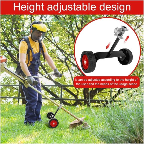 Steunwiel voor trimmer, verstelbare steunwielen, opzetstuk voor grastrimmers, universele accessoires voor tuingrastrimmers, geschikt voor gas/benzine/elektrische borstelsnijstrimmer (26 mm-28 mm) — afbeelding 2