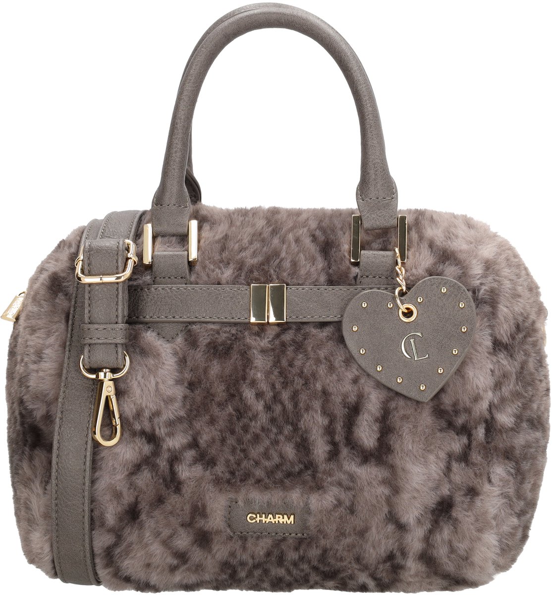 Charm London Stockholm Handtas - Fur - Bont Tas - Schoudertas - Verstelbare Schouderband - Gouden Details - Dames - Crossbody - Grijs slangenprint