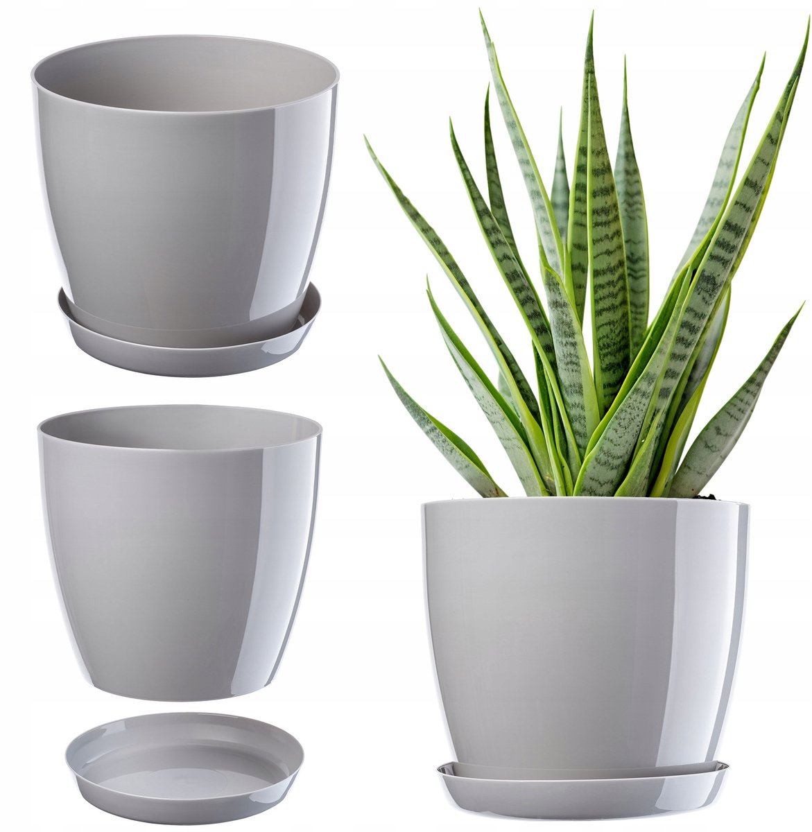 Kadax Grijze Kunststof Pot met Schotel - 18cm - Stijlvol & Duurzaam