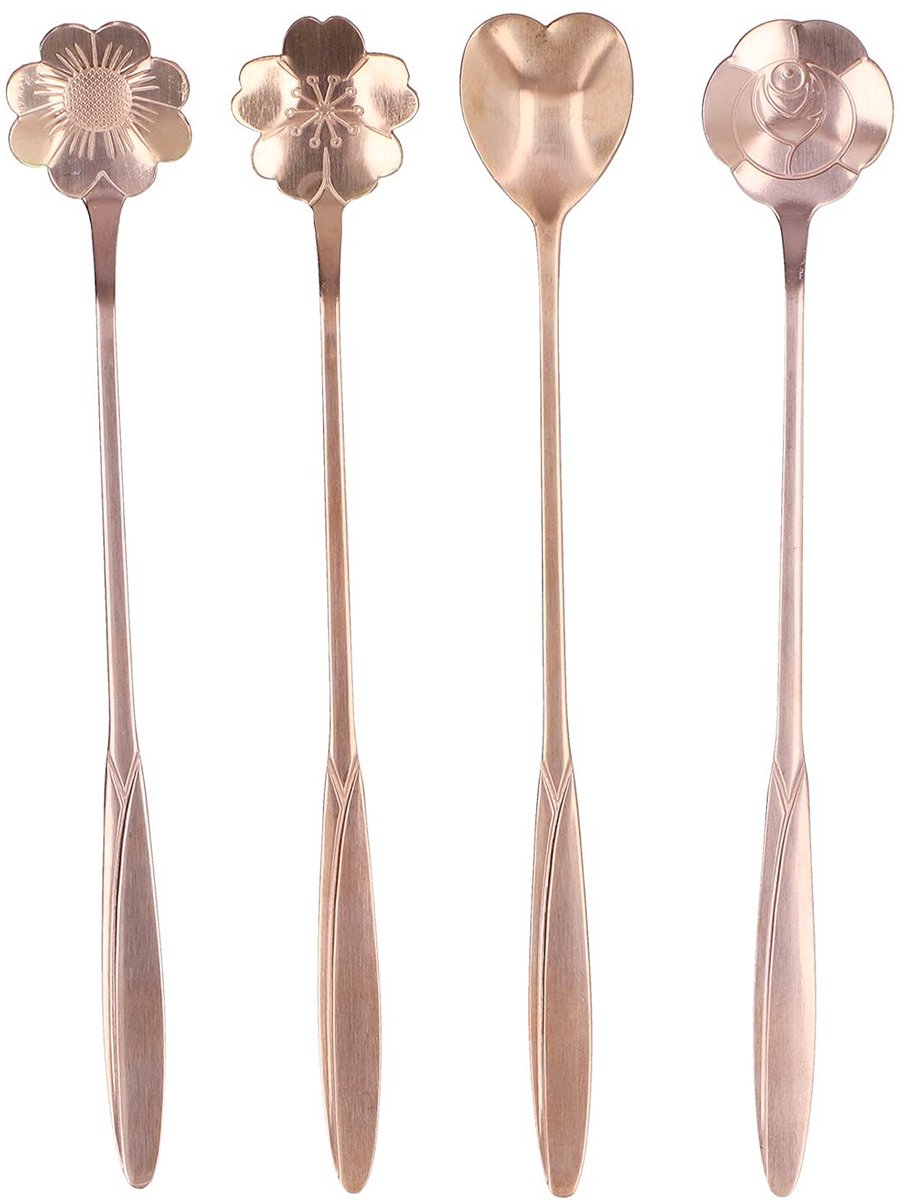 ZEYNOMAX- Koffielepels Set 4 Stuks - Roestvrij Staal - Ergonomische Handgreep - Bloemvorm Ontwerp - 18 cm - Perfect voor Koffie/Dessert - Theelepels