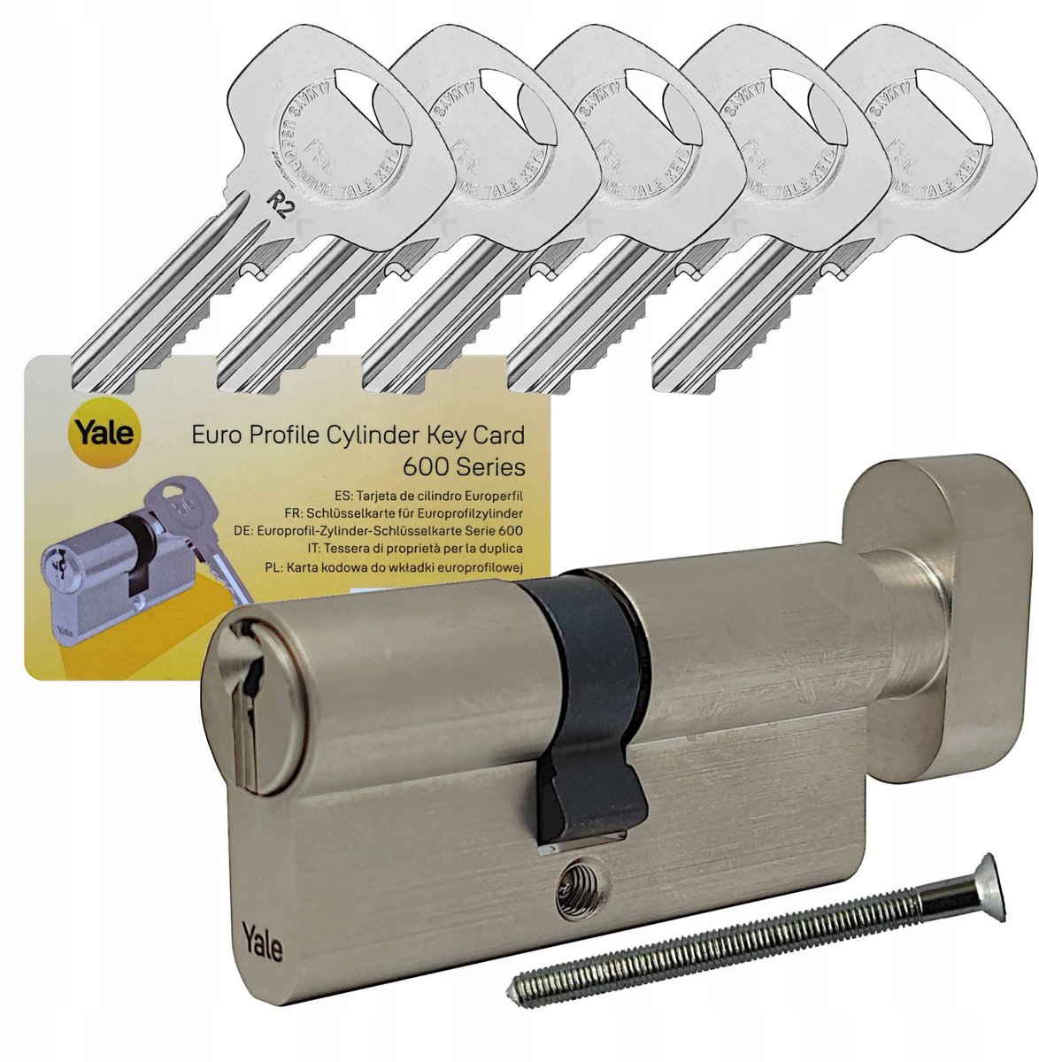 Yale Y600 Cilinder met Knop 50/55mm Satiné - 5 Sleutels