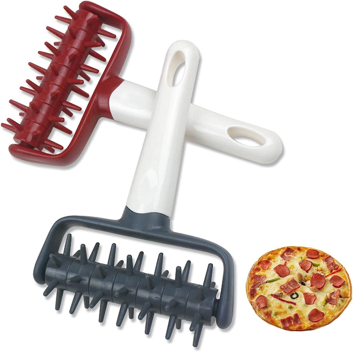 Dailygoods- Deegroller met Stekels - Stiprollers - Pizzabodeegroller - Bakgereedschap - 2 Stuks - Kunststof - Pizzaroller