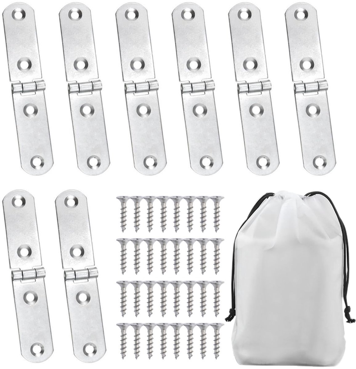 Dailygoods- Scharnier 8 Stuks - Klepscharnier - IJzeren Schroeven - Opbergtas - Stabiliteit - Draagvermogen - Eenvoudige Installatie - Scharnierbeugel