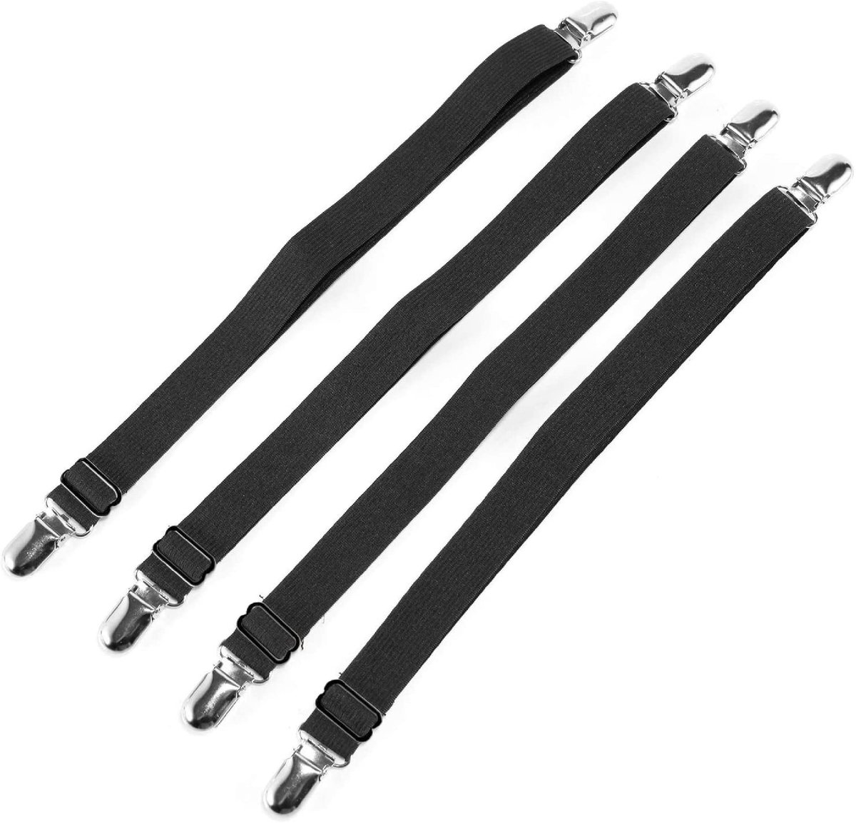 JHUBERS- Bretels Verstelbaar - Lakenspanners 1 Persoonsbed - Lakenspanners voor 2 Persoonsbed - Set van 4 - Sterke Metalen Klemmen - Geschikt voor Beddengoed - Lakenspanner