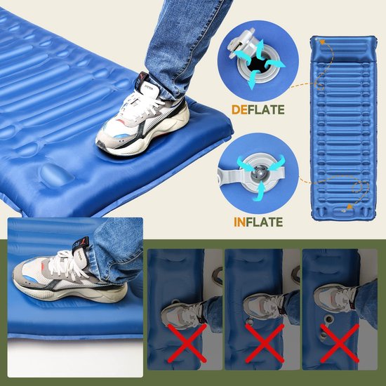 JHUBERS- Campingmat zelfopblaasbaar 14 cm - Upgrade slaapmat - Outdoor matras - Camping matras met kussen - Voetperspomp - Duurzaam materiaal - Slaapmatras van Jhubers — afbeelding 4