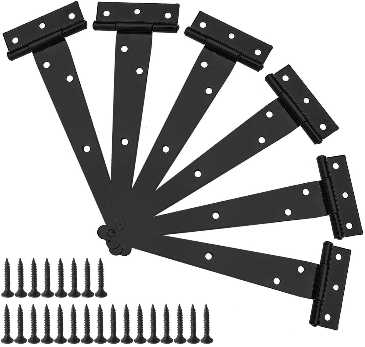 ZEYNOMAX- Scharnieren 12 Inch - T-scharnieren - Zwart - 6 Stuks - Roestbestendig - Geschikt voor Schuur/Poortdeur - Deurscharnier