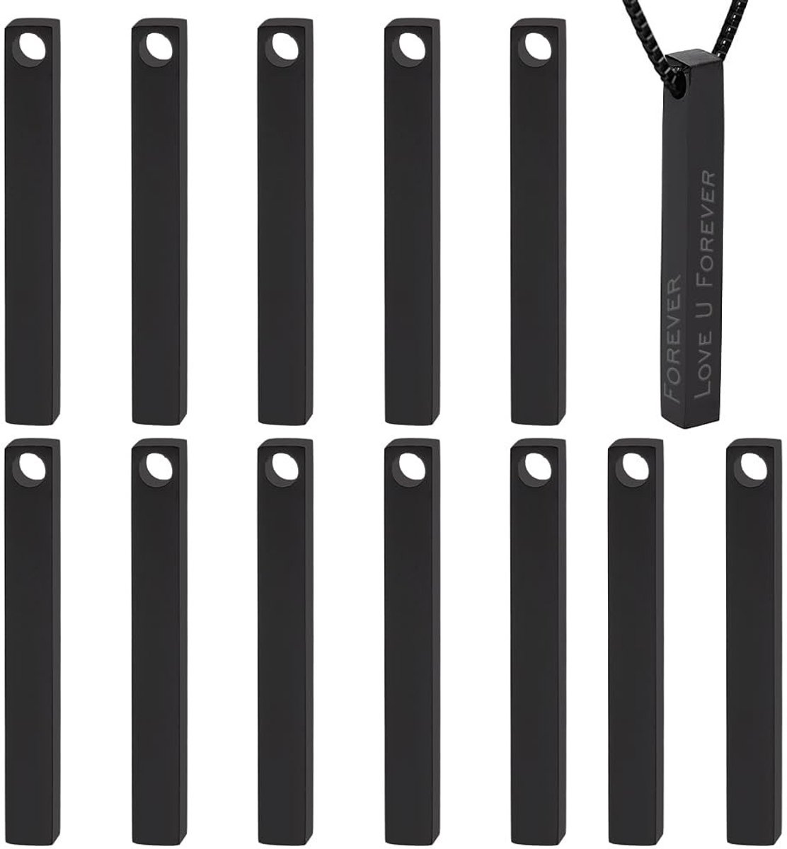 JHUBERS- Graveren Bar 12 Stuks - Zwart Roestvrij Staal - 39,5x4,5x4,5mm - Rechthoekige Stempels - Hangers voor Sieraden - Perfect Cadeau - Graveerplaat
