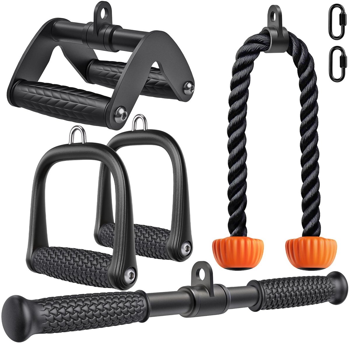 JHUBERS- Triceps Touw 91 cm - LAT Pulldown Beugel - Dubbel D Rij Handvat - Rechte Stang 46 cm - Oefening D Handvatten - Antislip Grip - Fitnessaccessoires