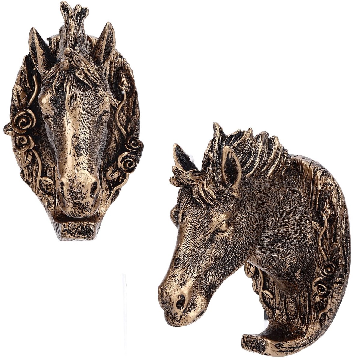 JHUBERS- Kledinghaak Handgemaakt - Antiek Goud - Paardenkop - Muurhanger - 2 Stuks - Decoratie - Wandhaak