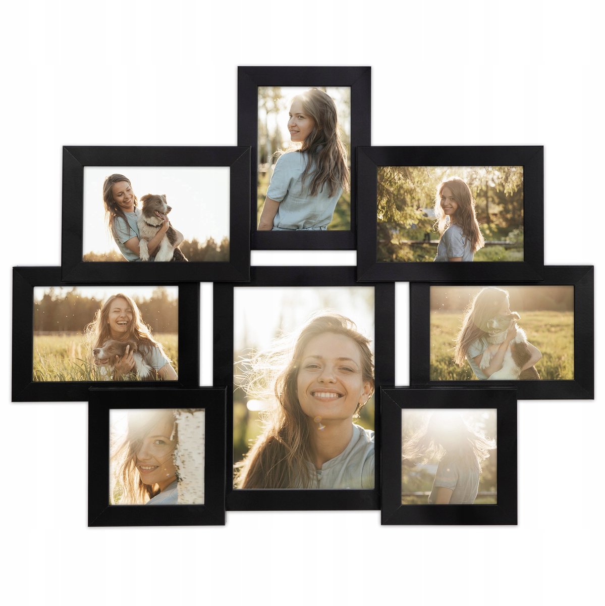 Multifotolijst formaat 57x45 cm met 8 foto's, MDF, plexiglas