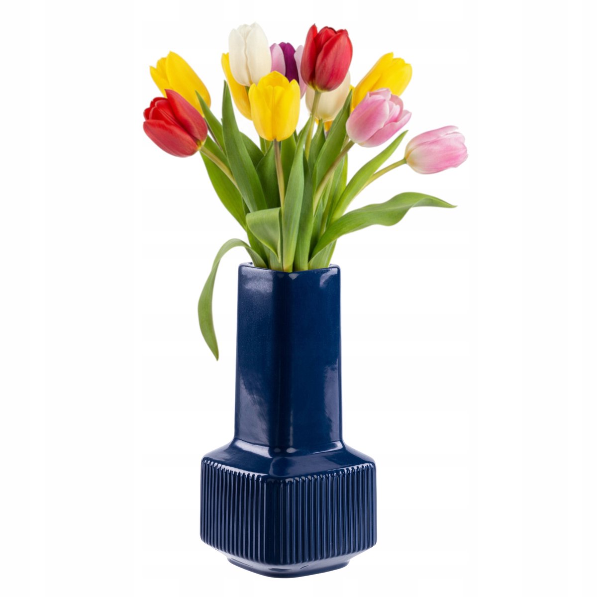 Decoratieve Keramiek Vaas H20cm - Marineblauw Glanzend, Modern