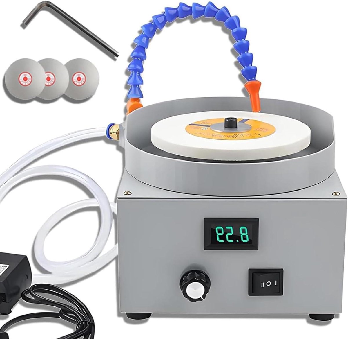 Elektrische Tafelslijper - Natslijpmachine - Gereedschap Slijpen - Instelbare Snelheid - 150 mm Schijven - Grijs