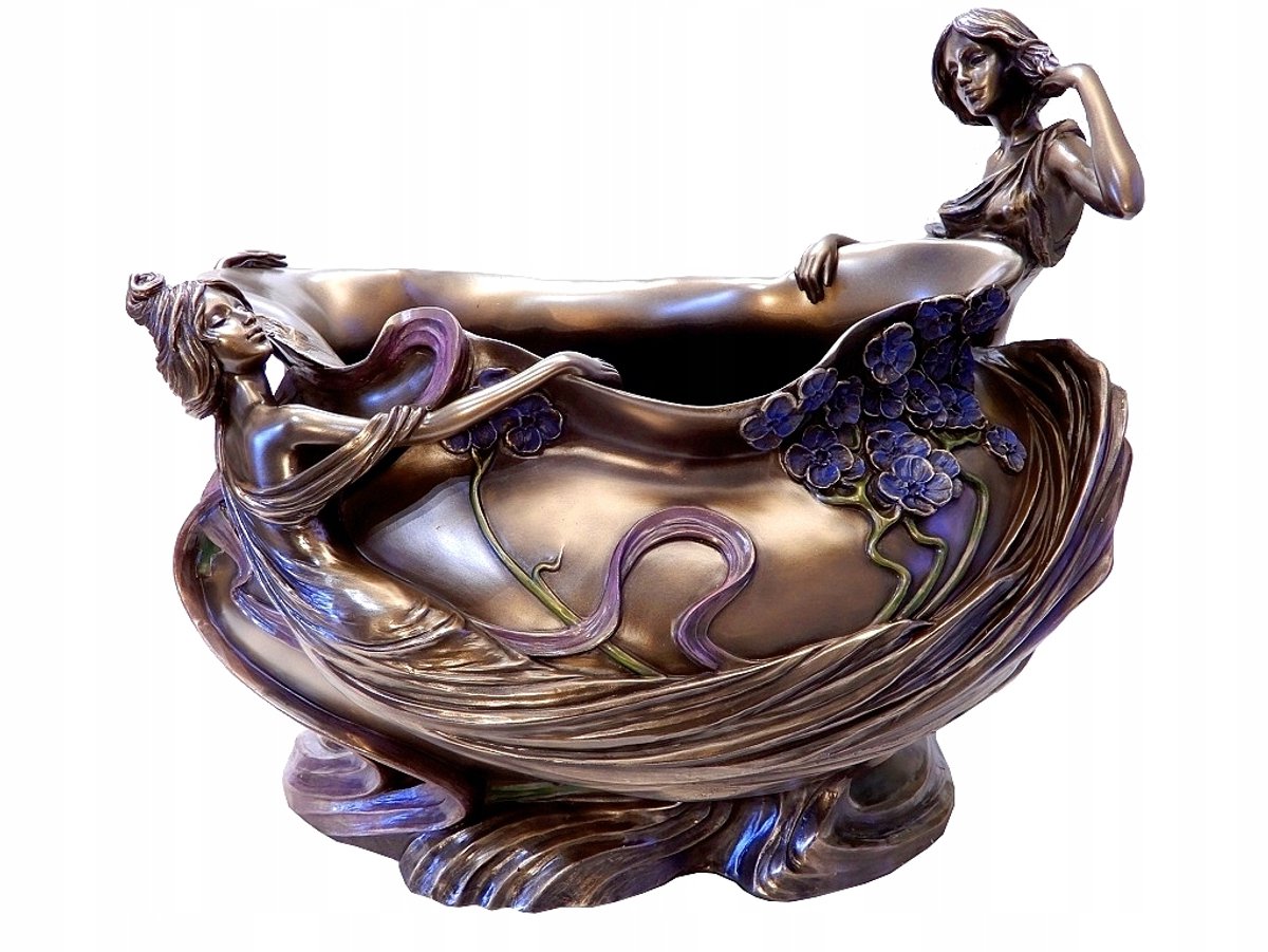 Decoratieve Vaas met Nimfen en Lotusbloemen - Art Nouveau Stijl