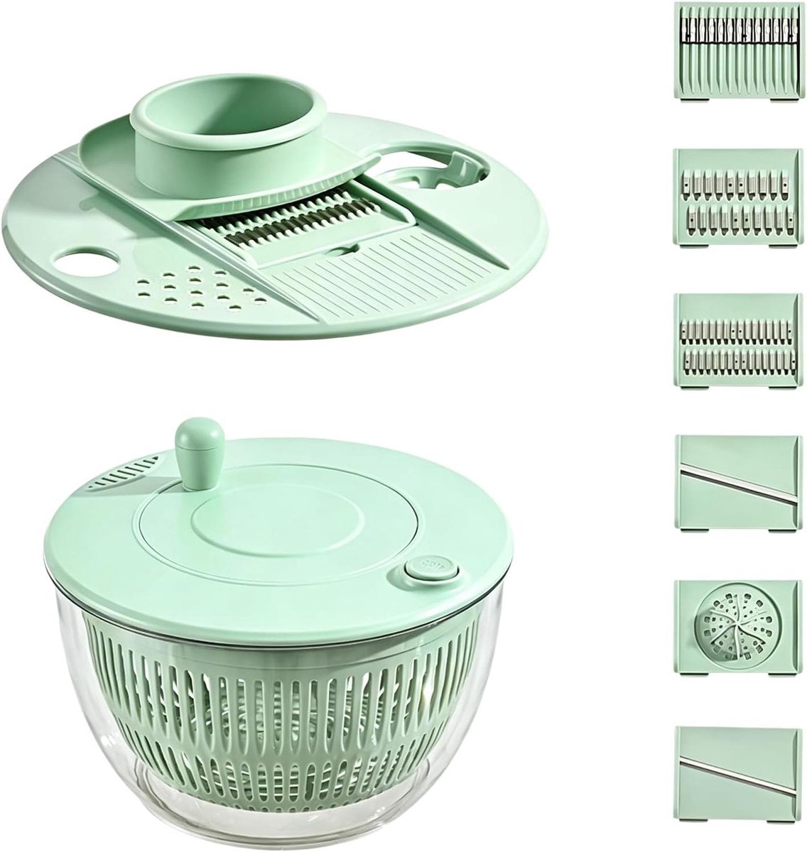 Slacentrifuge multifunctioneel - Keukengadget groenten - Salades bereiden - Inclusief snijplank - 4 liter inhoud - Transparant
