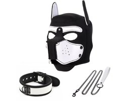Honden Masker Set - Zwart & Wit - Masker, Halsband en Riem - Puppy Play - BDSM Roleplay & Cosplay - Unisex - Sex Speeltjes Toys - Erotiek - Bondage Masker - OneSize