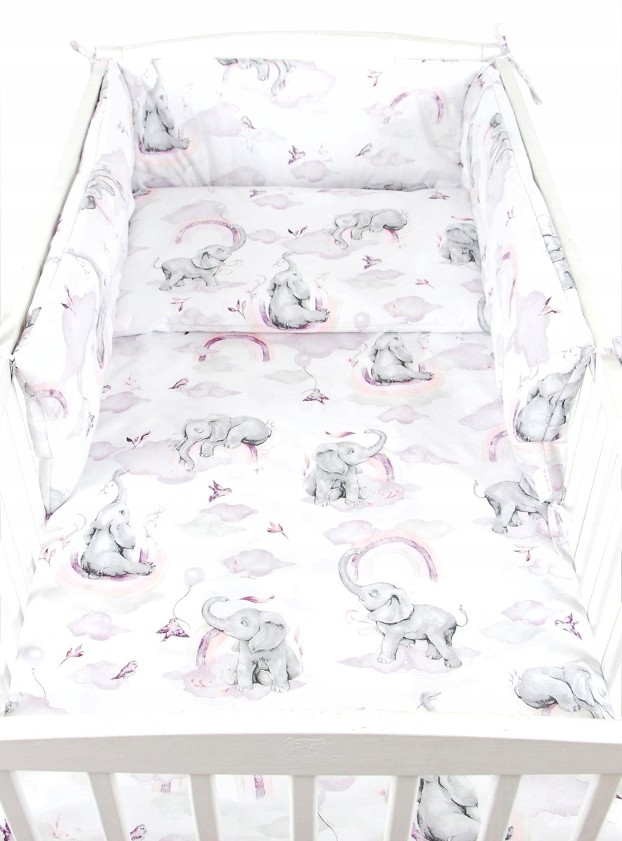 BabyLux Kinderbedikant Beddengoed 3 Delig Katoen 120x90cm - Olifantjes Paars