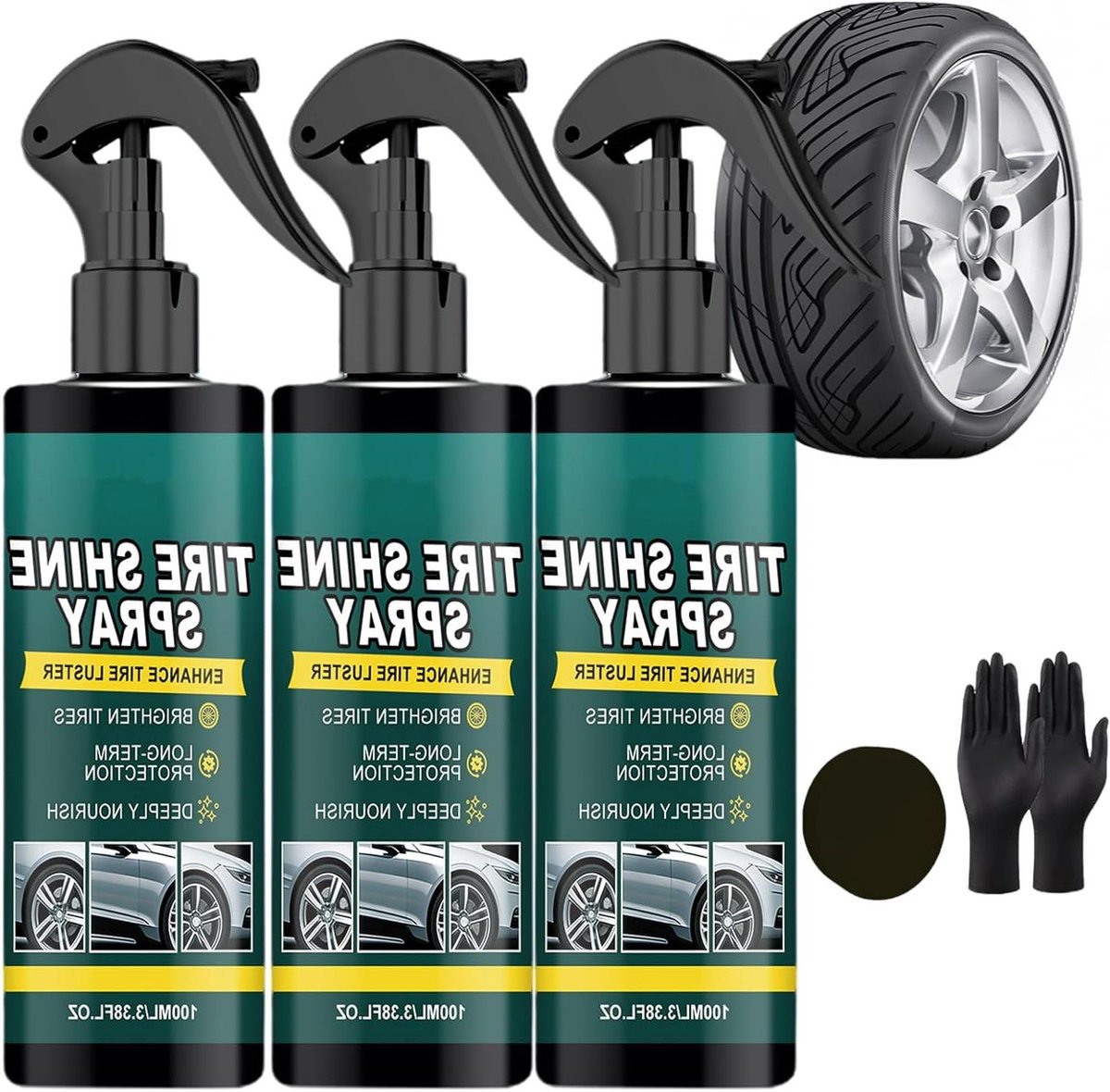 Banden Glansspray - Autobanden Onderhoud - Auto Poetsen - Vetvrije Natte Glans - 3 Stuks 100ml - Zwart