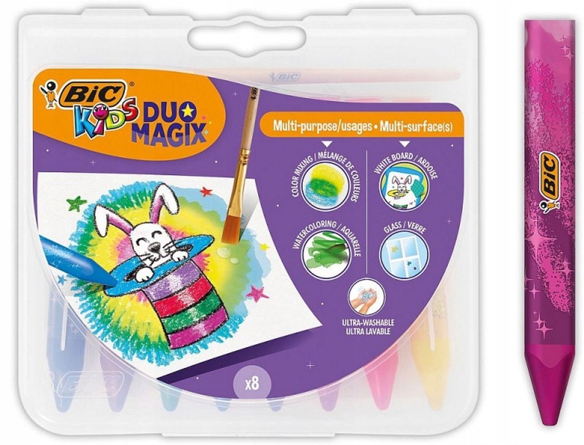 BIC Kids Duo Magic Aquarel Krijtjes - 8 Levendige Kleuren