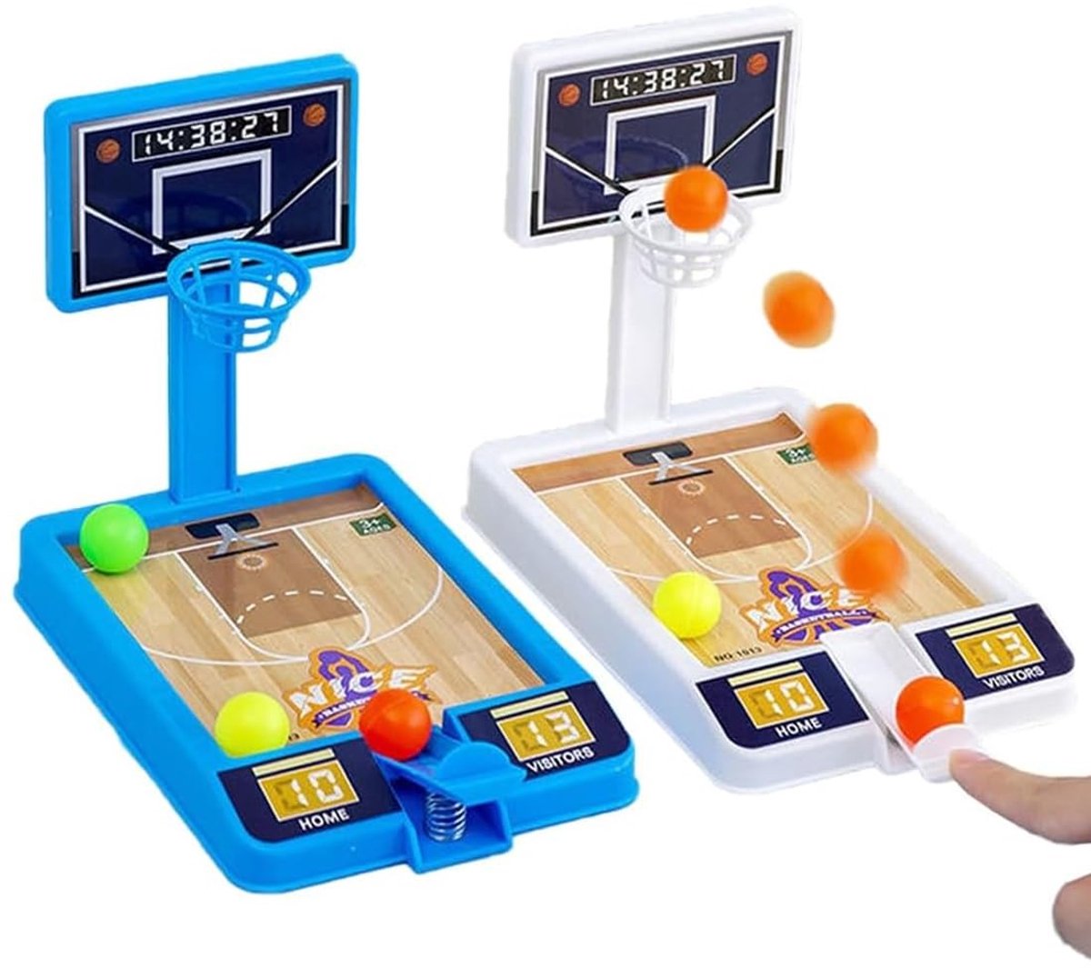 Dailygoods- Vingerspeelgoed - 2 Stuks Basketbalschietspel - Desktop Basketbalspel - Inclusief 6 Mini-Ballen - Hoogwaardige Kunststof - Duurzaam en Veilig - Tafelbasketbal