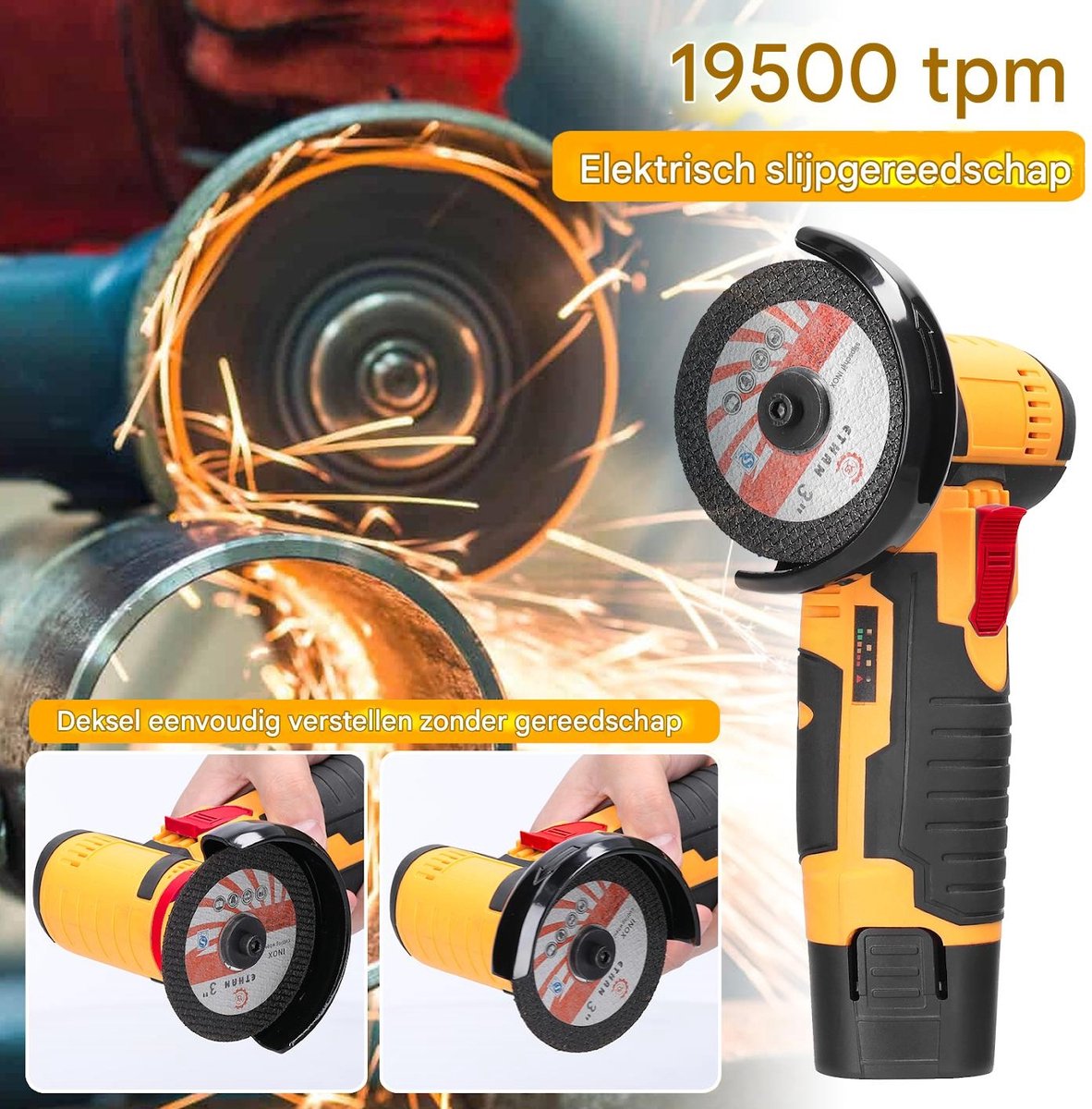 12V Mini Haakse Slijper – 19500rpm – Draadloos – 2x 1300mAh Accu – Compacte Elektrische Snij- en Slijpmachine – foto 4