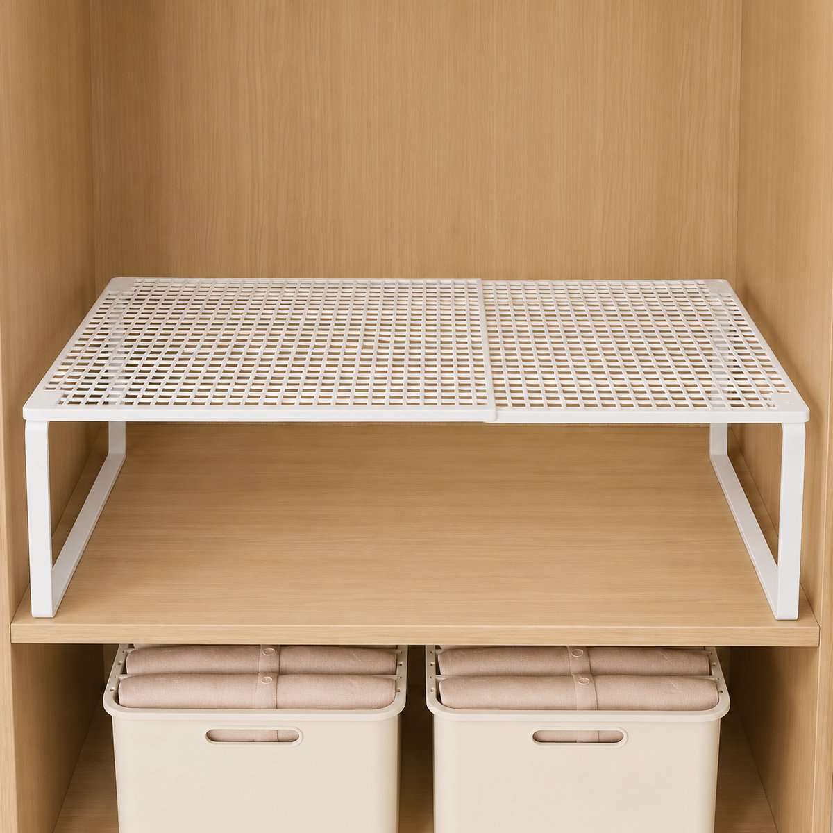 Uitschuifbaar Metalen Opbergrek - 38-62 cm Verstelbare Lengte - Stapelbaar - Geschikt Voor Keuken/Badkamer/Schoenenkast (1 Stuk, wit)