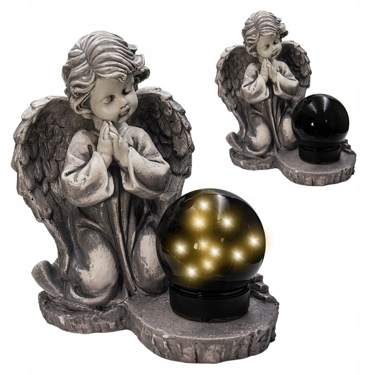 Gipsen Engel Grafdecoratie met Zonne-energie LED Lamp