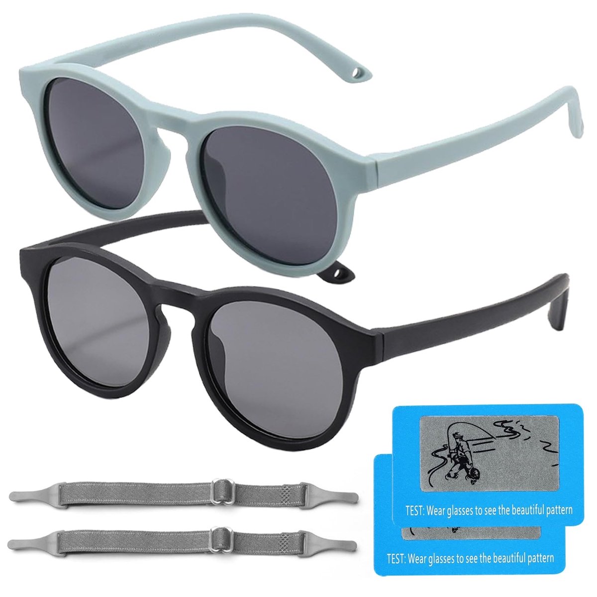 Dailygoods- Zonnebril Kind - Gepolariseerd - UV400-bescherming - Blauw/Zwart - Verstelbare Brillenband - Flexibel en Duurzaam - Kinderen Zonnebril