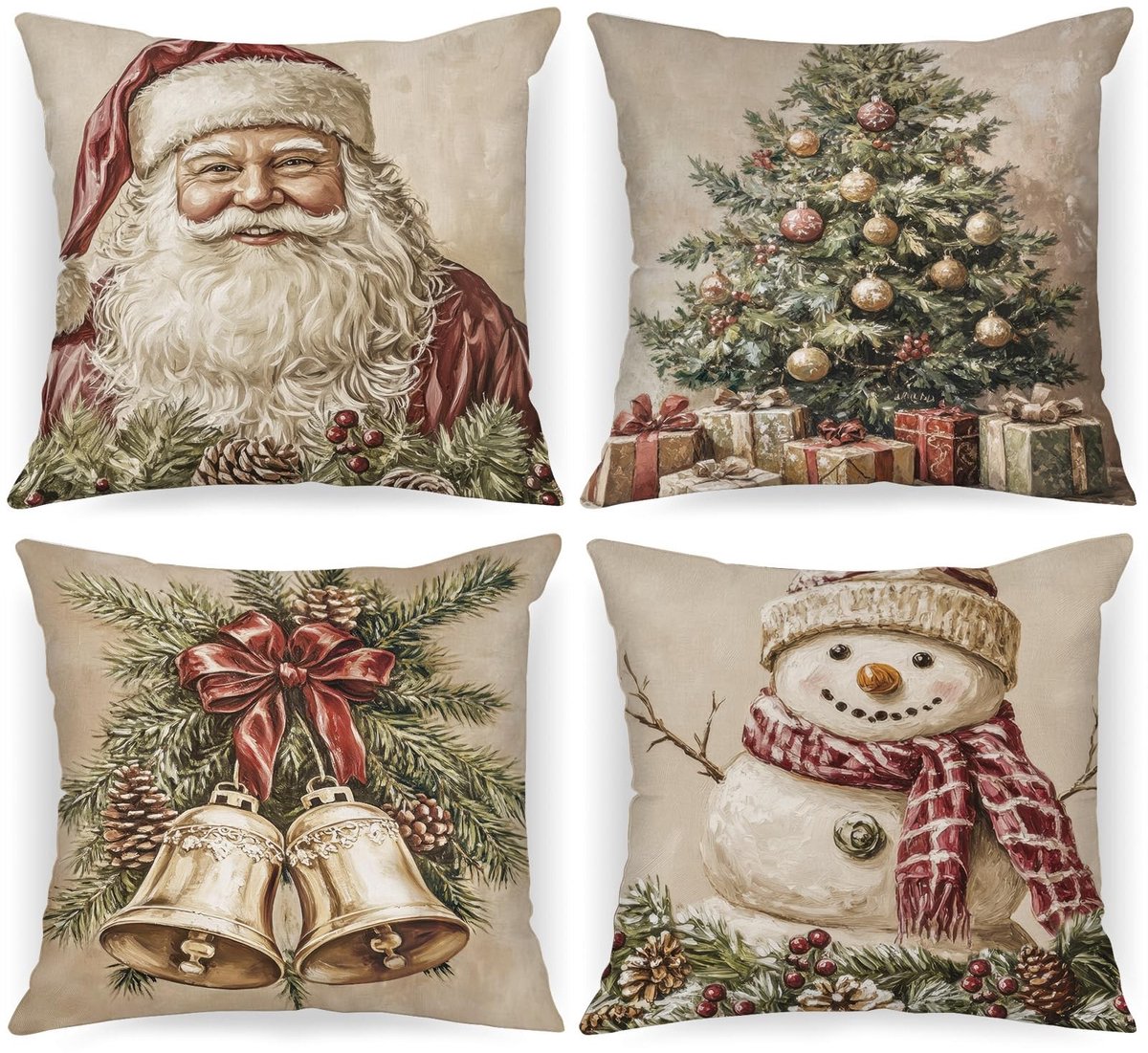 Dailygoods- Kussenhoezen 40 x 40 cm Set van 4 - Kerst Decoratieve Kussenhoezen - Luxe Pluche - Kindvriendelijk - Huisdiervriendelijk - Onzichtbare Ritssluiting