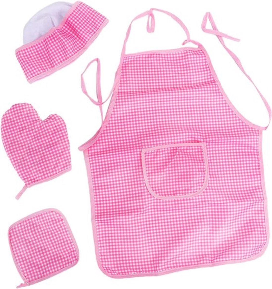 Roze kinderkoksschortenset, keukenoutfit, inclusief ovenwanten, koksmuts en schort, geschikt voor koken, rollenspellen, tuinieren en andere gelegenheden, roze, 36 cm x 48 cm