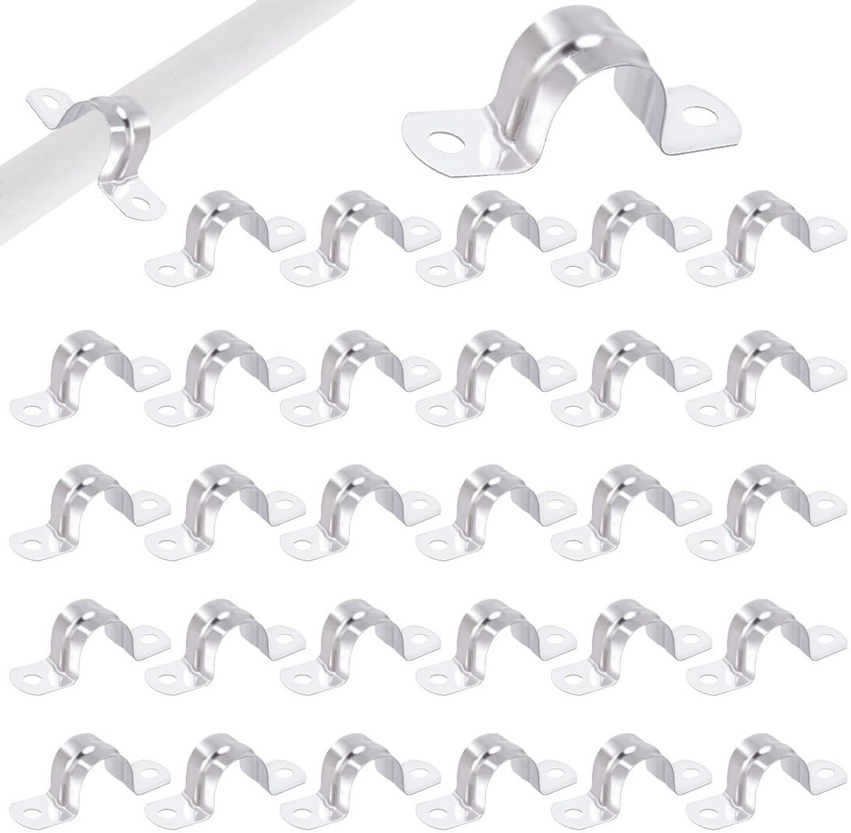 Dailygoods- Buisklemmen 30 stuks - Bevestigingsklemmen - Roestvrij Staal A2 - U-vormig ontwerp - Corrosiebestendig - Voor buizen 21 mm - Bevestigingsklem