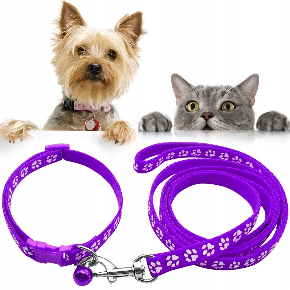 Honden- en Kattenlijn met Halsband en Belletje - Set