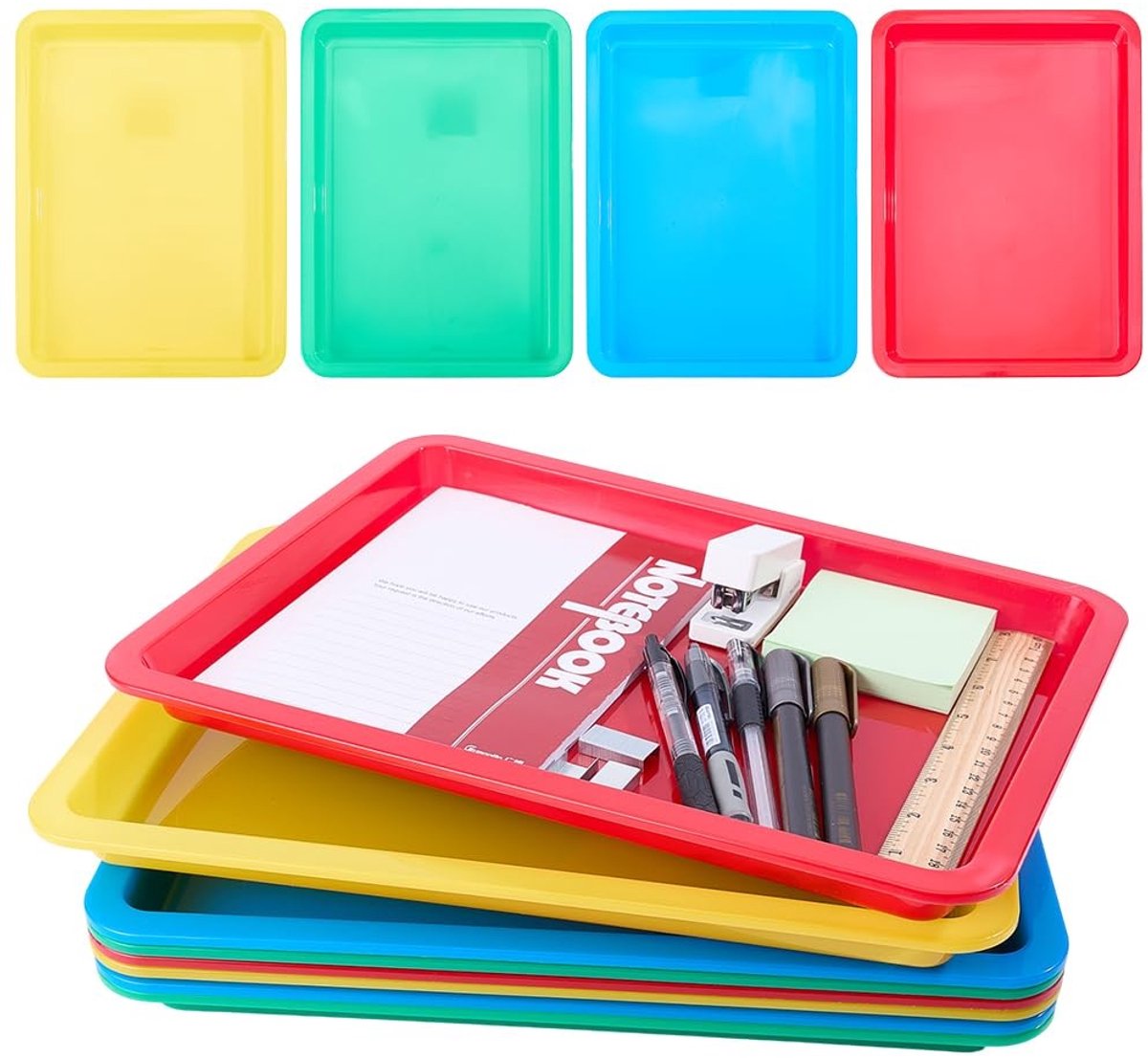 Dailygoods- Zandtray 4 Stuks - Kunststof Display Trays - Multicolor Activiteit - Stapelbare Organizer - 34x25x2.5 cm - Perfect voor Ambachten - Kunsttrays