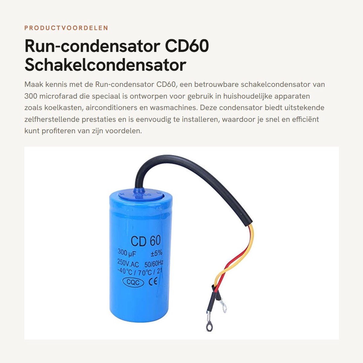 Dailygoods - Run-condensator CD60 - Schakelcondensator 300uf - Geschikt voor huishoudelijke apparaten - 250V - Explosieveilige Accessoires - 40°C/70°C