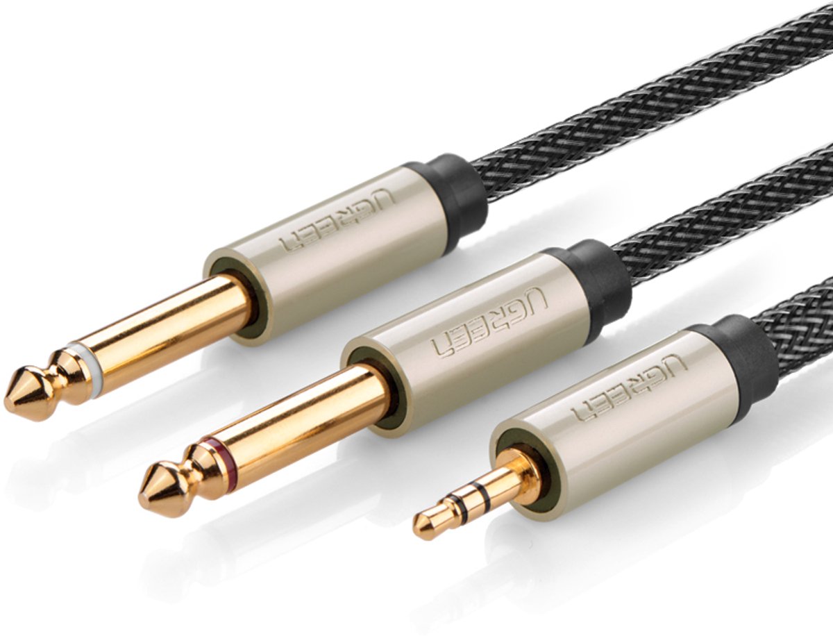 Ugreen - kabel - audiokabel mini-jack 3,5 mm - 2 - x - jack - 6,35 - mm - 2 - m - grijs - (AV126)
