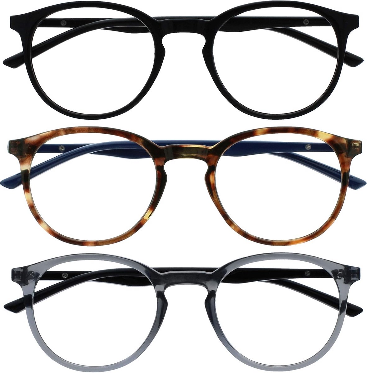 Blauwlichtblokkerende Bril - Computerbril Gamen - Oogontlasting Digitaal - Drie Stijlvolle Sets - Unisex Volwassen - Zwart Bruin Transparant