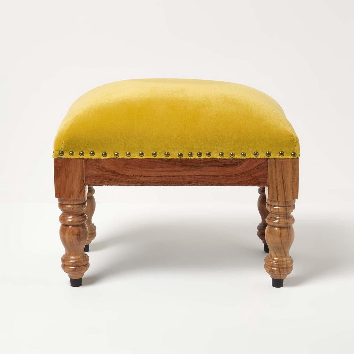 Voetenbank - Poef Ottomaans - Comfort Vergroten - Handgemaakt Fluweel - 50 x 30 cm - Mosterdgeel