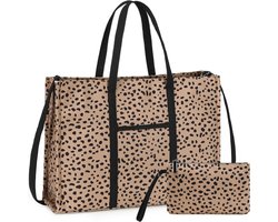Dames Tote Bag - Schoudertas Handtas - Laptop Transport - Inclusief Clutch Portemonnee - 15.6 inch - Zwart