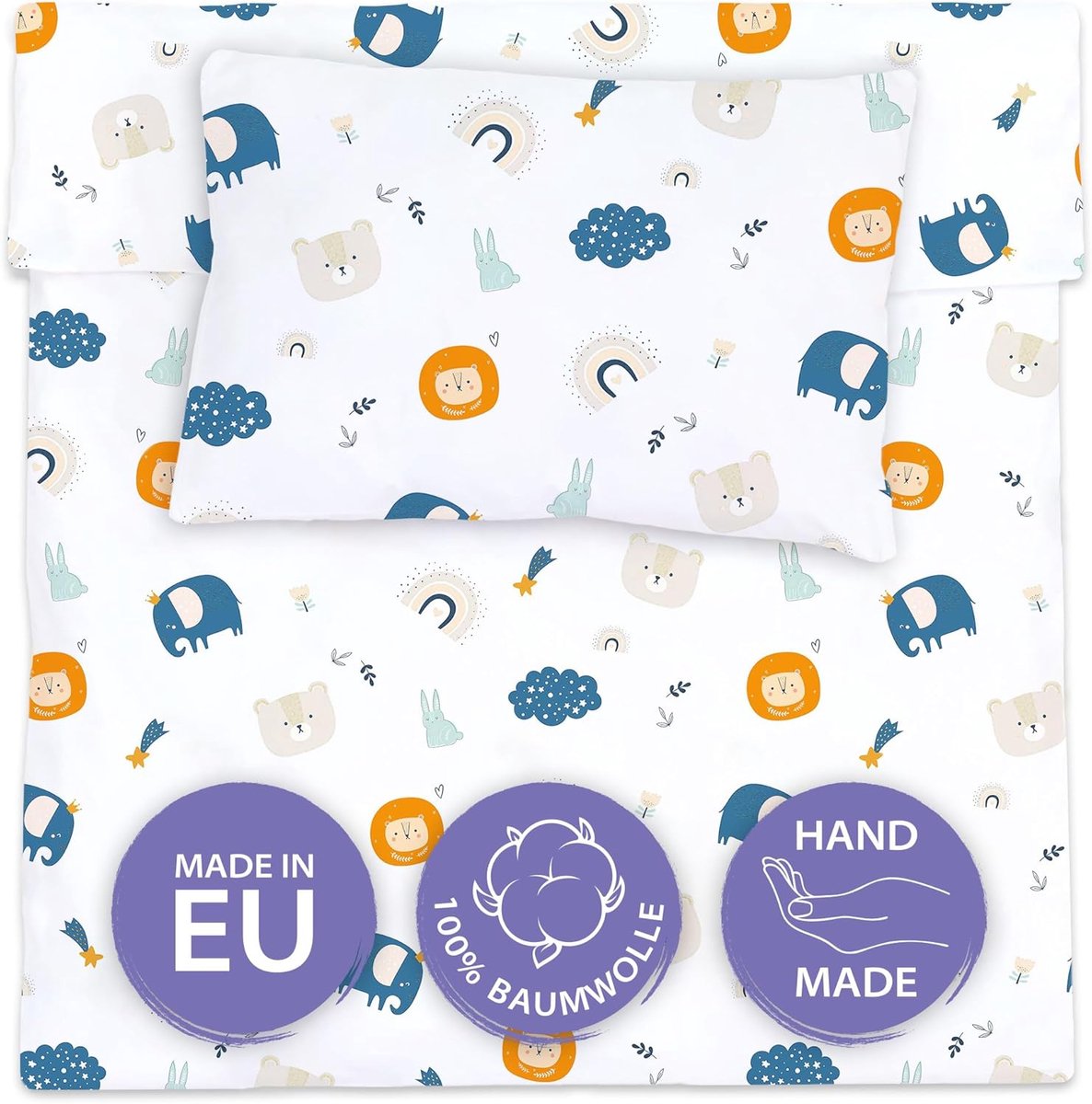 Dekbedovertrek Baby - Kinderbeddengoed Set - Comfortabele Slaap - Handgemaakte EU Kwaliteit - 90x120 cm - Blauw