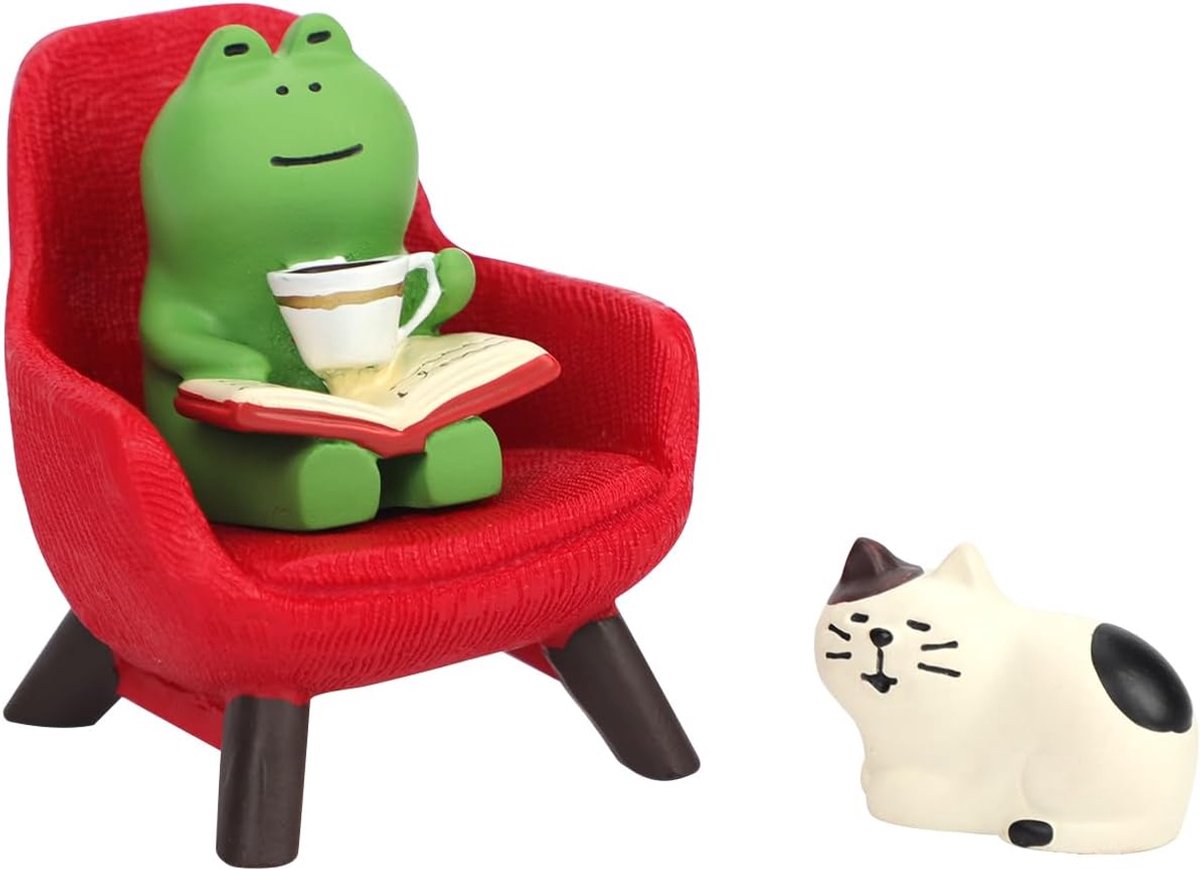Allecta - Set van 3 Schattige Miniatuur Beeldjes: Kikkers en Katten - Decoratieve Hars Figuren voor Bureau of Plank - Leuk Cadeau voor Liefhebbers van Kikkers en Katten