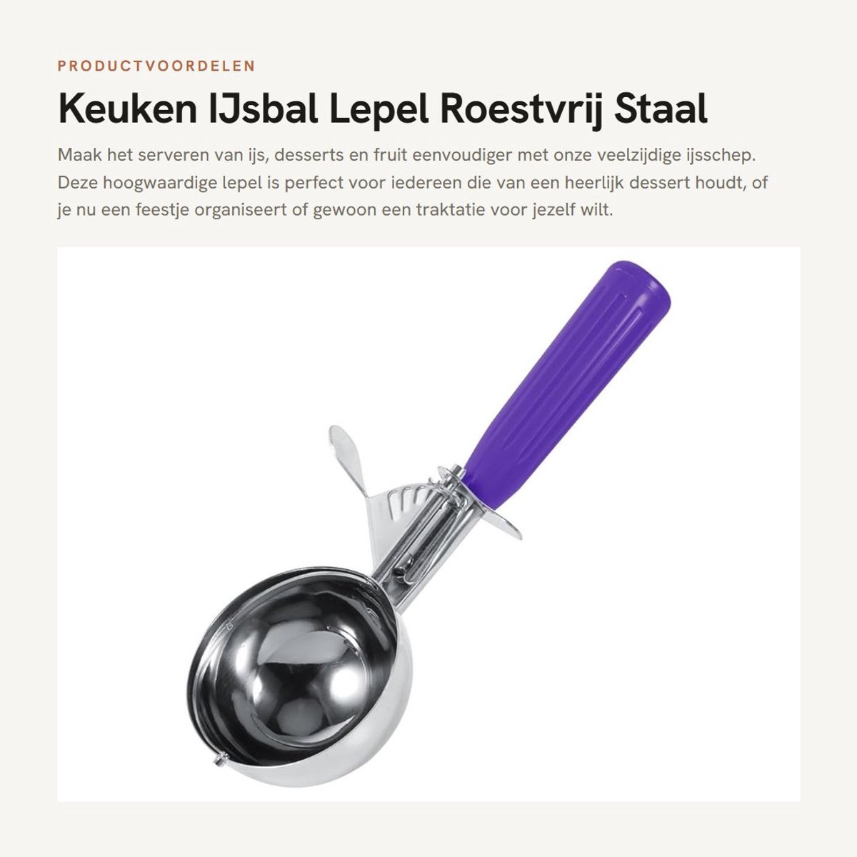 Dailygoods- IJslepel Roestvrij Staal - Antislip Handvat - Lichtgewicht - Multifunctioneel - Vaatwasserbestendig - Compact Formaat - Schep