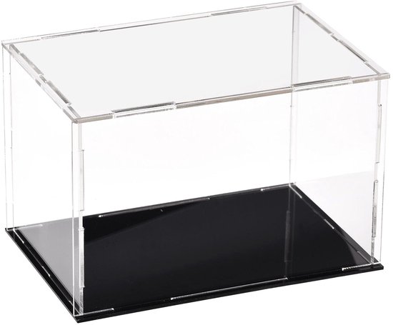 Transparante displaycase met zwarte basis, 15x10x10 cm.
