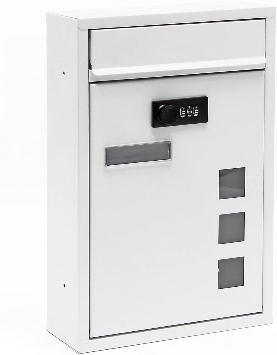 Moderne brievenbus - Wandbrievenbus - Post ontvangen - Instelbaar cijferslot - 215 x 32 cm - Wit