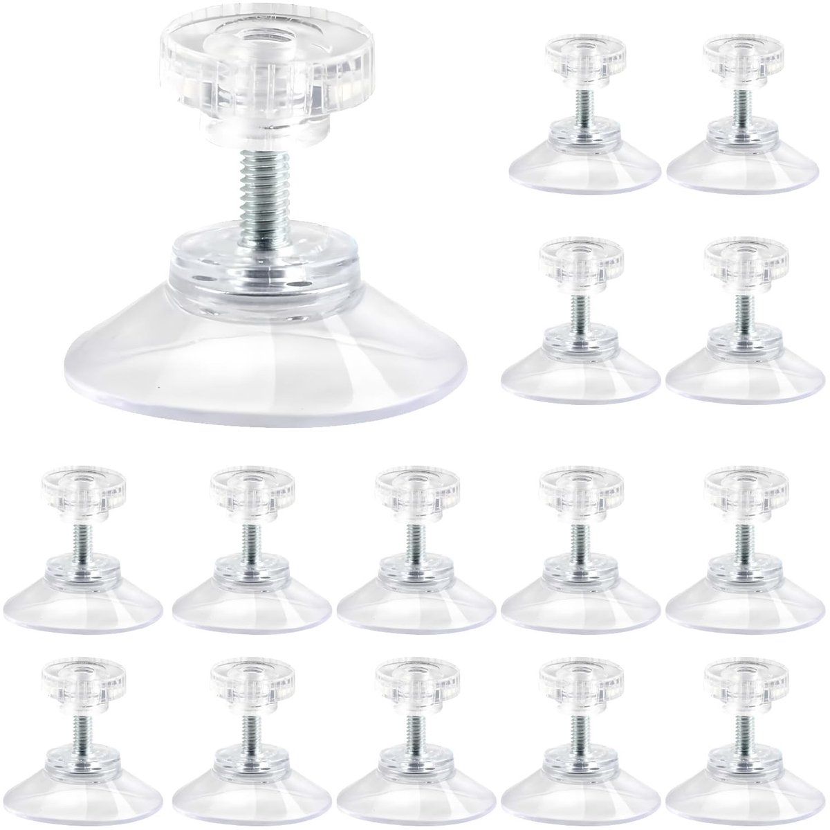 Dailygoods- Zuignappen Extra Sterk - 15 Stuks - 40 mm - PVC - Schroefdraad/Kartelmoer - Transparant - Voor Glad Oppervlak - Zuignaphaken