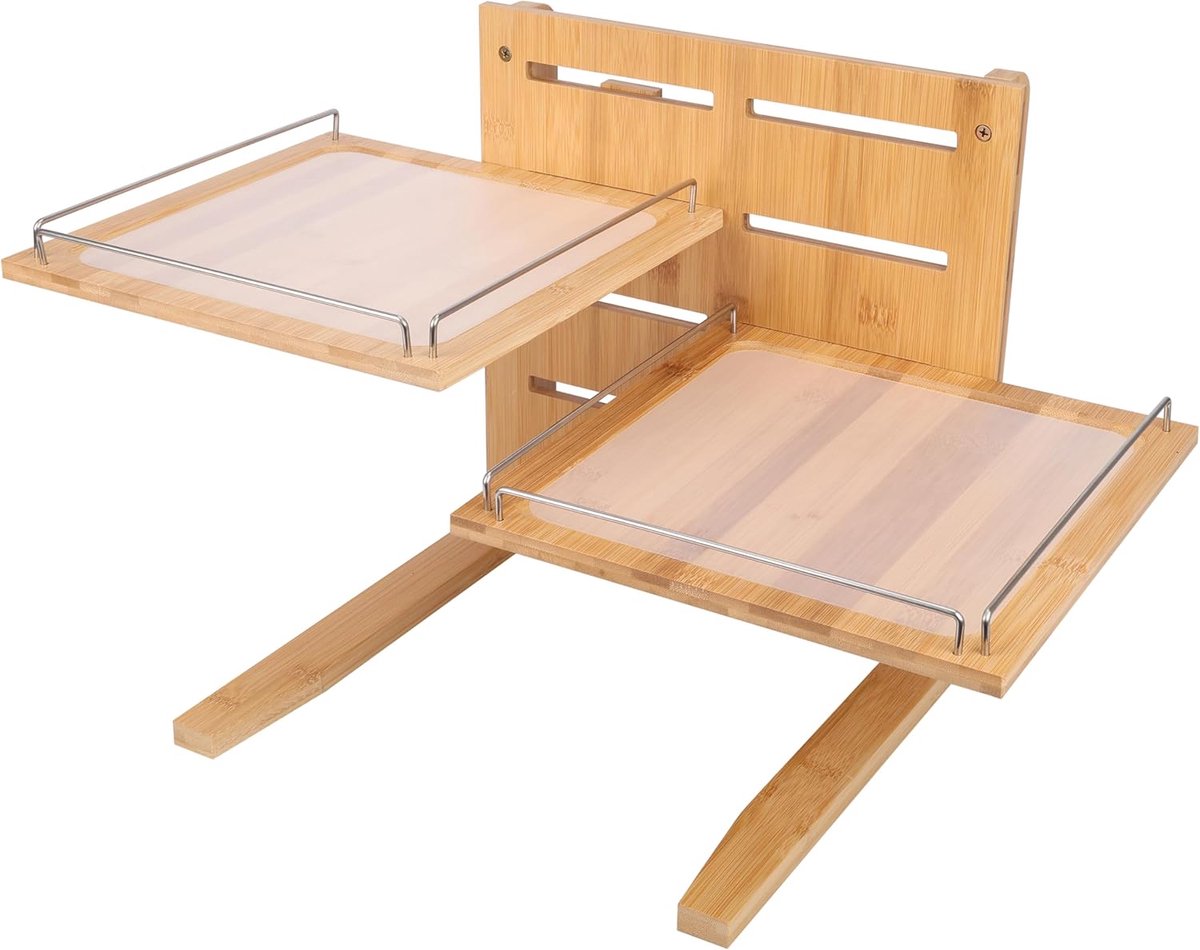 Verstelbare Hondenstandaard - Voerstation Huisdier - Comfortabel Eten - 5 Hoogte Niveaus - Tot 21cm Kom - Houtkleur