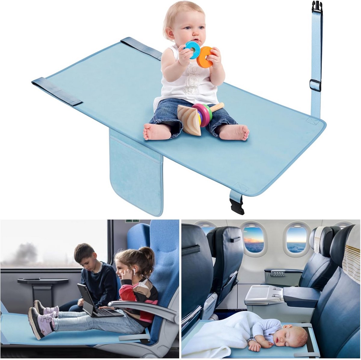 Zitverlenging Kinderen - Vliegtuigbed Peuter - Reiscomfort Verbeteren - Opvouwbaar Draagbaar - 80 x 43 cm - Grijs