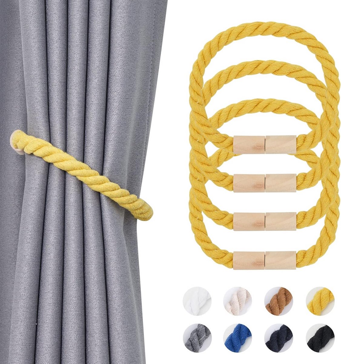 Gordijnhouders Set - Gordijnbinders - Raamdecoratie - Magnetisch & Boheems - 4 Stuks - Geel