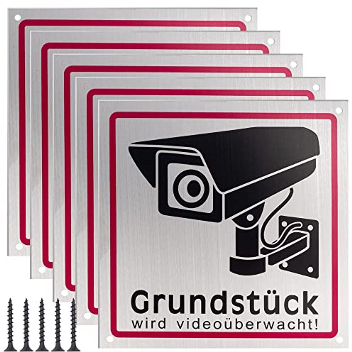 Waarschuwingsbord Videobewaking - Camera Toezicht - Terrein Beveiligen - Aluminium Bord - 15x15 cm - Zilver